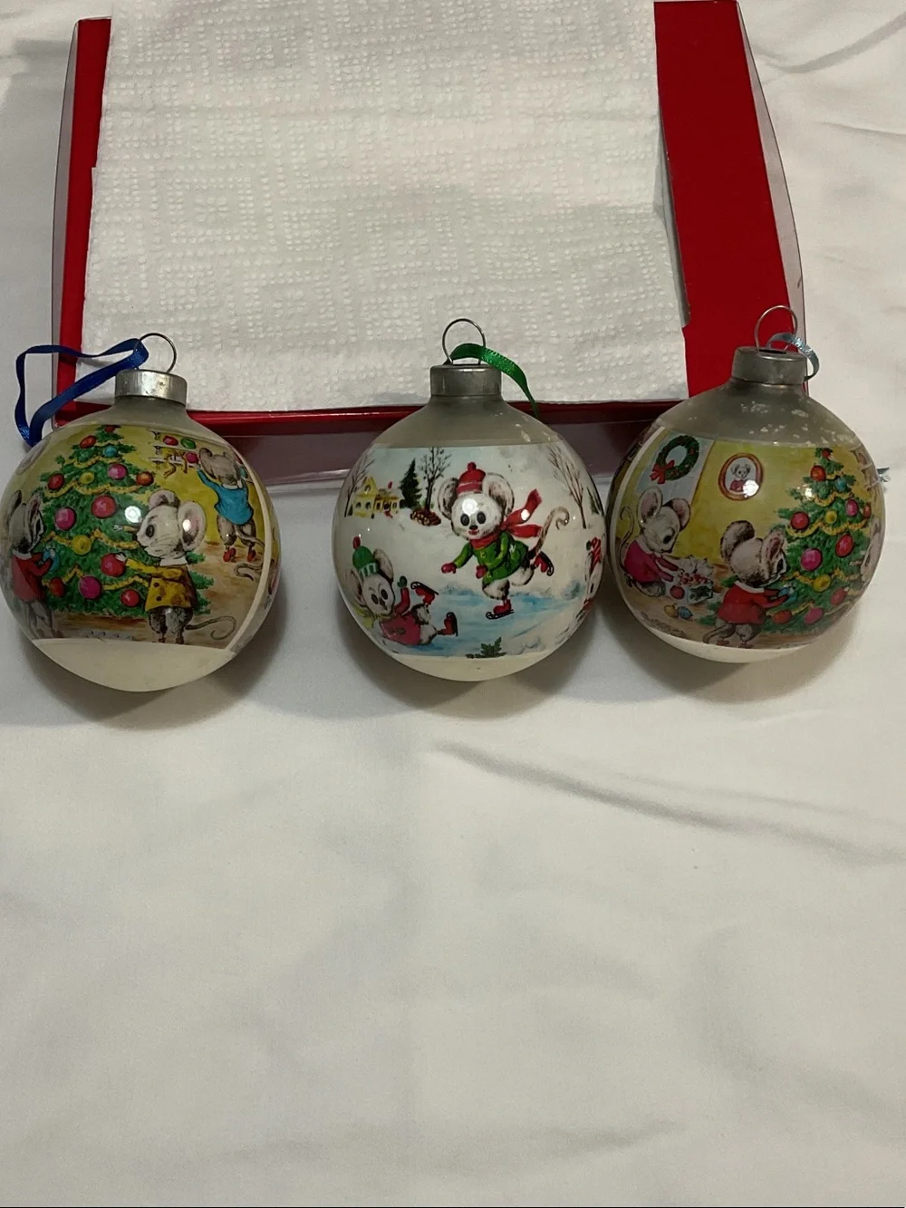 Vintage Mouse Holiday Glass Ornaments — Set of 3